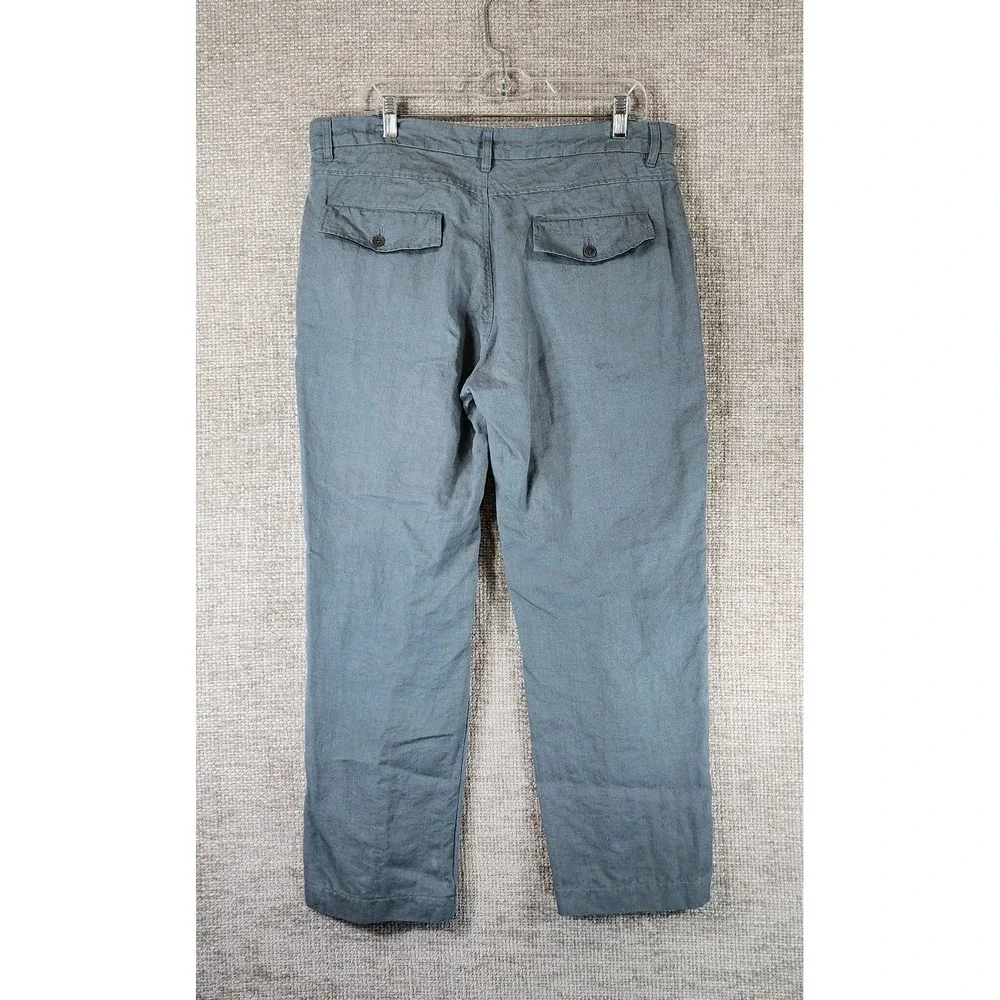 Far‎ Afield UK 100% Heavy Linen Pants Mens Size 3/L Green Blue Pleated Zip 35x28